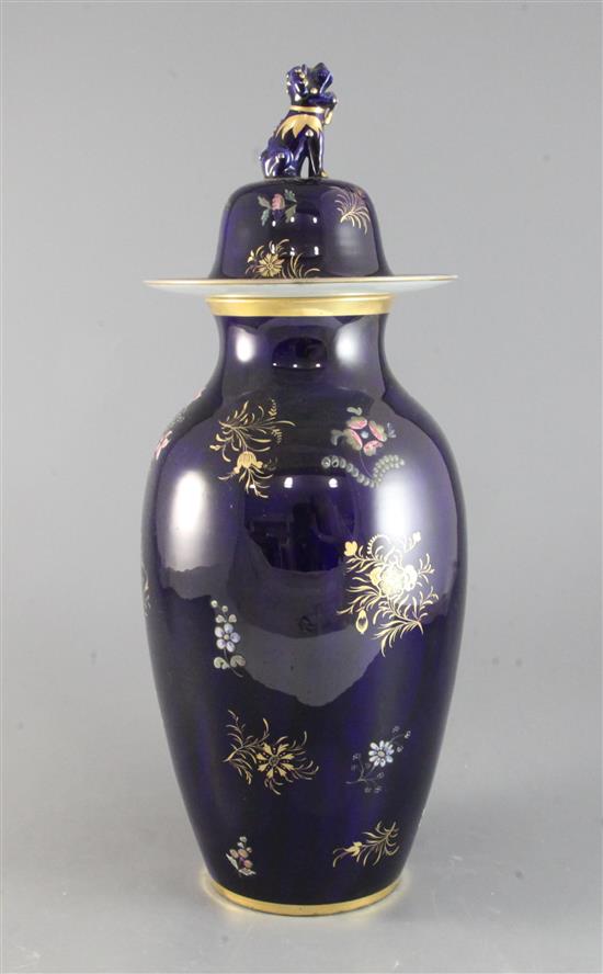 A Spode stone china blue ground ovoid vase and cover, c.1830, height 17in., damage to inner flange of cover